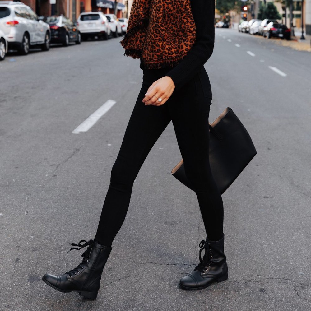 Frye Veronica Combat Black Leather Lace Up Boots - Picture 6 of 16